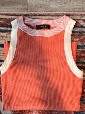 Zesica Coral Knit Tank with Cream Trim